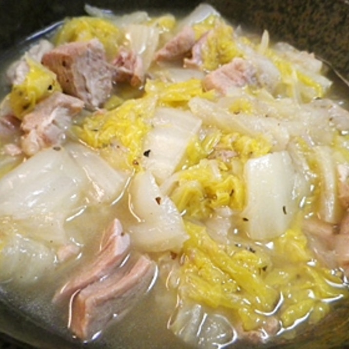 圧力鍋で、豚角切り肉の白菜煮